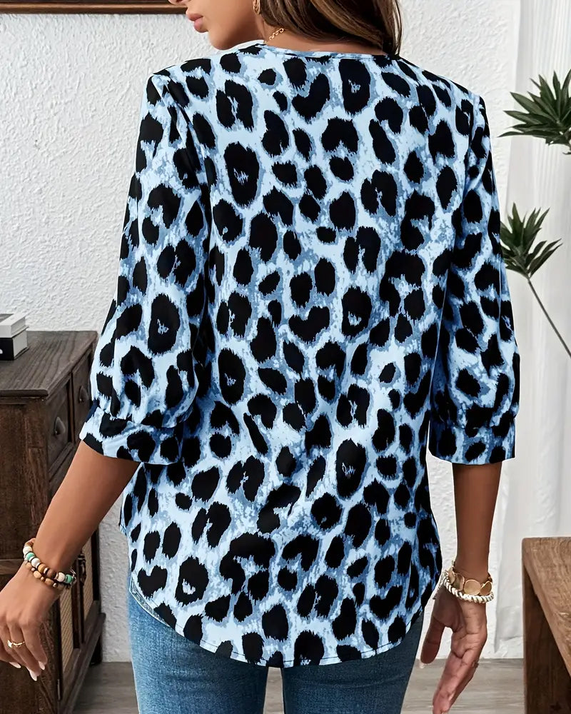 Blusa de manga media con estampado de leopardo y corte holgado