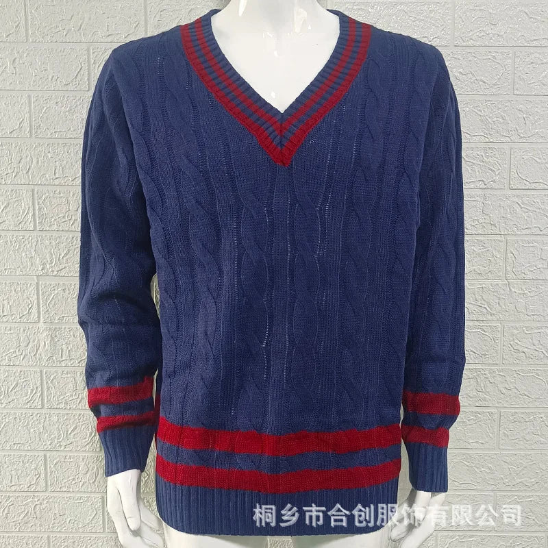 Jersey grueso de cuello en V y corte ajustado sencillo para hombre