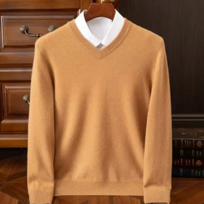 Jersey de invierno de punto de lana con cuello en V para hombre