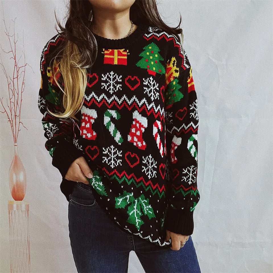 Jersey de manga larga navideño de colores para mujer