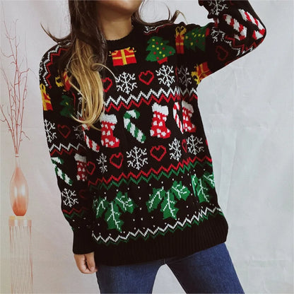 Jersey de manga larga navideño de colores para mujer