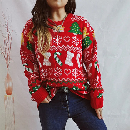 Jersey de manga larga navideño de colores para mujer