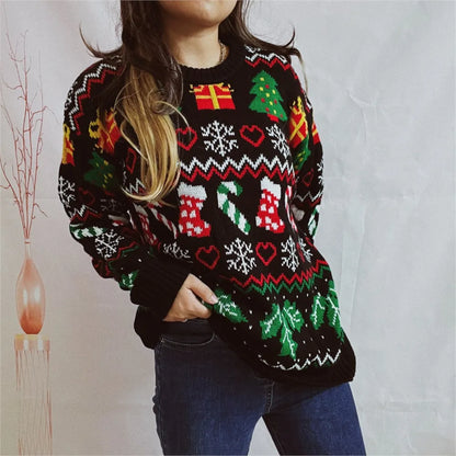Jersey de manga larga navideño de colores para mujer